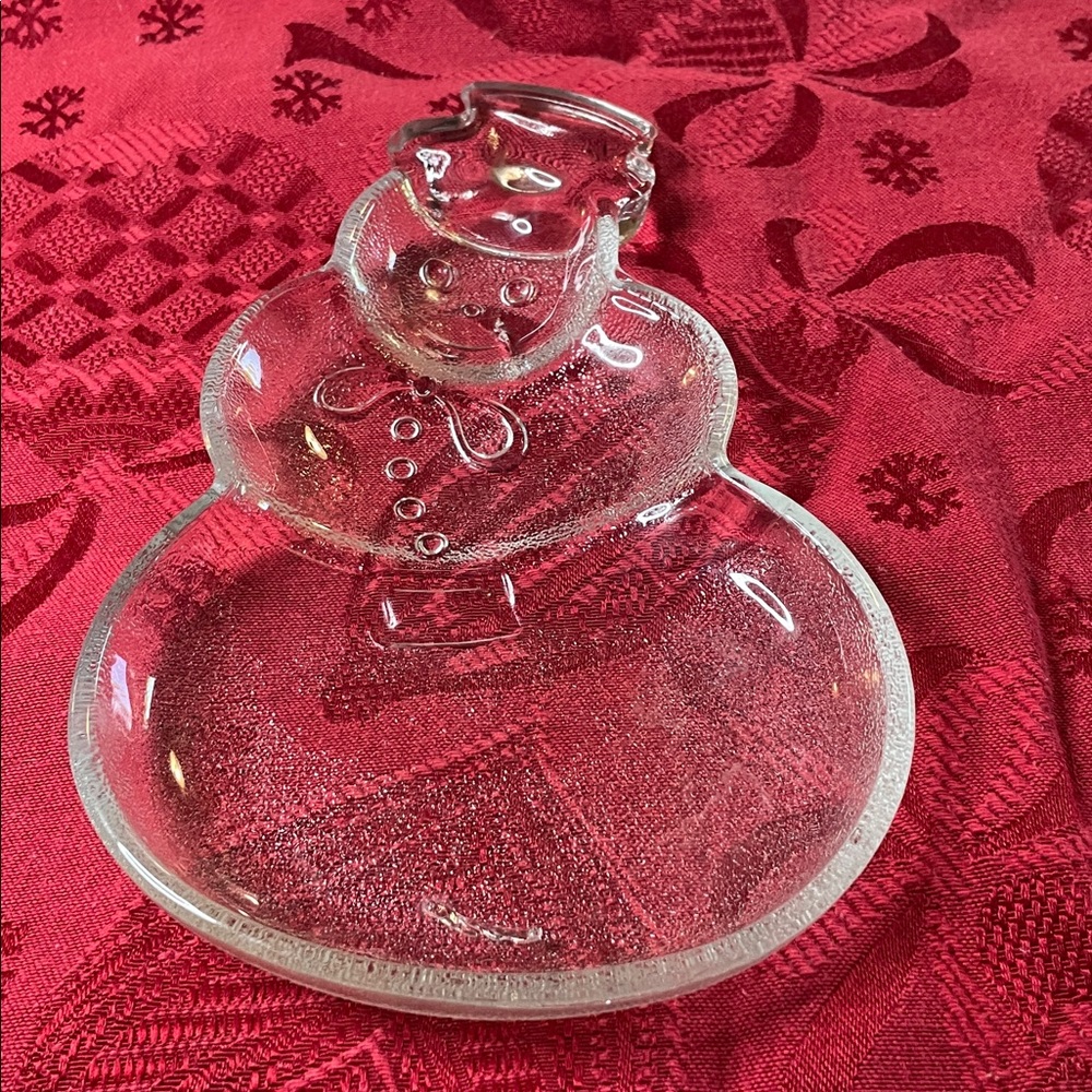 Vintage Clear Glass Snowman Serving Plate